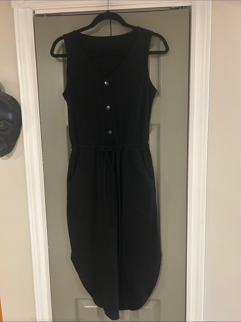 SHEIN Sleeveless Black V-Neck Drawstring Dress